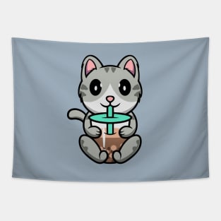 Cute Kitten enjoying Boba tea Tapestry