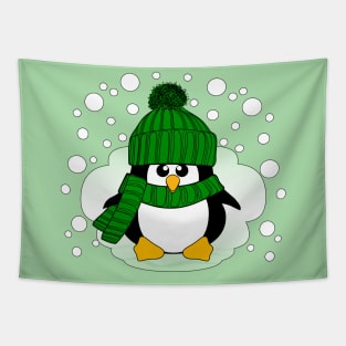 Christmas Boy Penguin with Green Hat and Scarf Tapestry