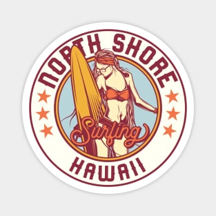 Vintage Surfing Badge for North Shore, Hawaii Magnet