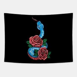 blue snake and roses Tapestry
