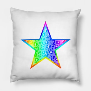 Bright Rainbow Leopard Print Star Pillow