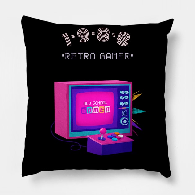 Retro Gamer 1988 - Gamer Gift Pillow by Meme My Shirt Shop