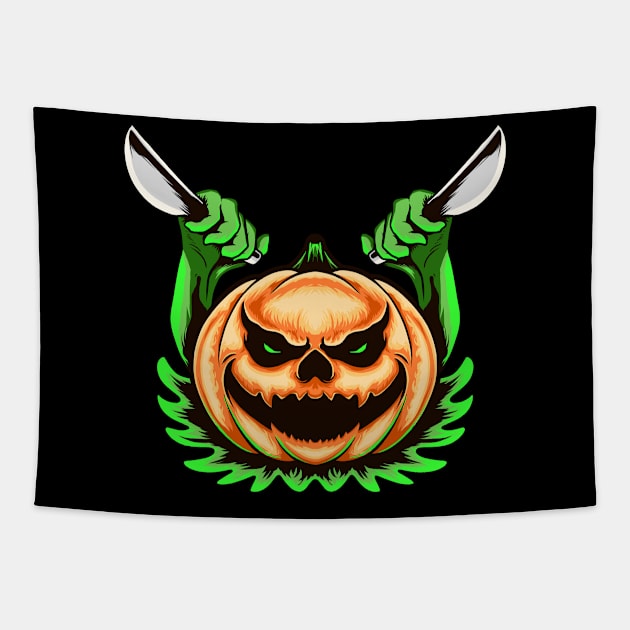 Scary Pumpkin halloween Knife Tapestry by RichoIrvansyah