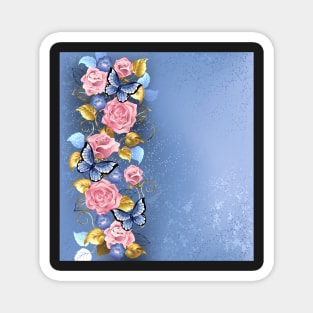 Pink Roses and Butterflies Magnet