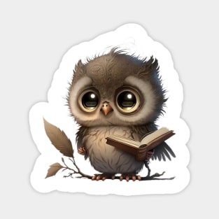 Kawaii owl reading on its branch Magnet