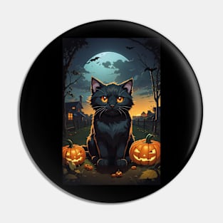 black cat and pumpkin Pin