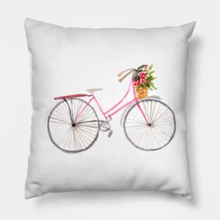 Watercolor bicycle with flower basket Pillow