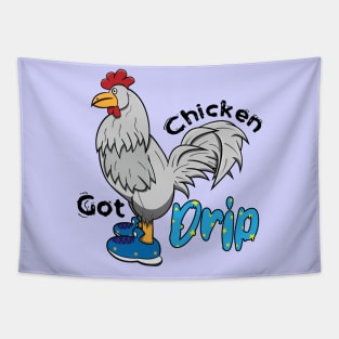 Chicken With Shoes White Blue DRIP Tapestry