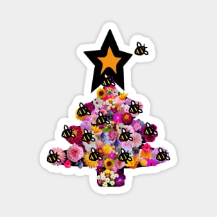 Floral Christmas Tree Bumblebee Magnet