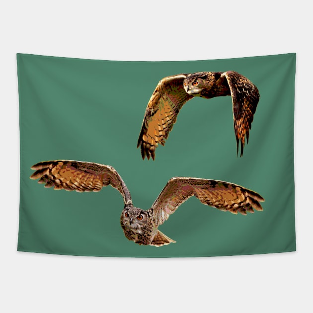 Owls in Flight Eurasian Owl Tapestry by TheStuffInBetween