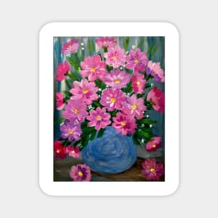 Some beautiful and lovely boutique of pinks and purple flowers in a glass vase Magnet