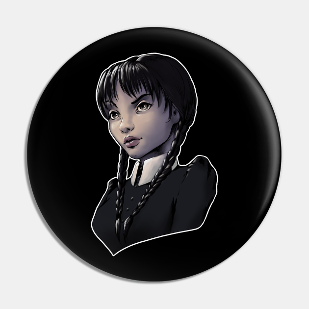 Wednesday Addams Cartoon - Wednesday Addams - Pin | TeePublic Wednesday Addams Cartoon - Wednesday Addams - Pin | TeePublic