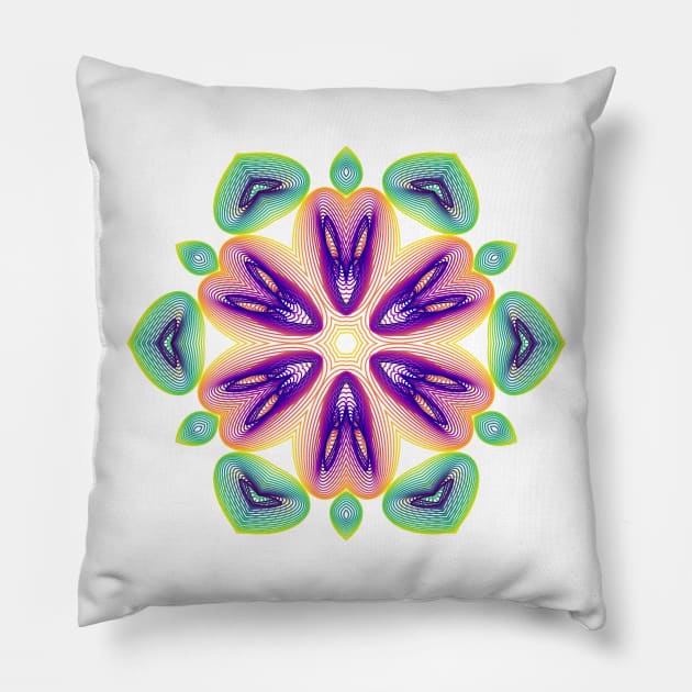 Lotus Kaleidoscope | Harmonograph Green Yellow Purple White Pillow by aRtVerse