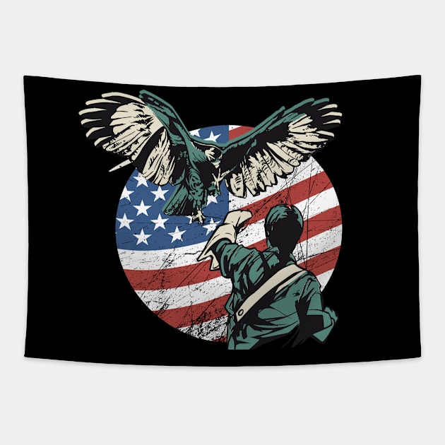Falconry USA American Flag Tapestry by Ramadangonim