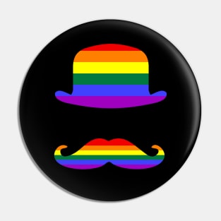 Funny Mustache Gay Pride Flag Bowler Hat Pin