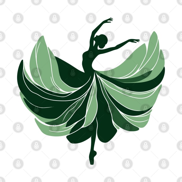 Ballet dancer in a green dress. Vector illustration on white background, ballet dance pose by Nora Liak