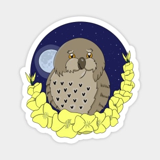 Cute Owl and Evening Primrose Flower Magnet