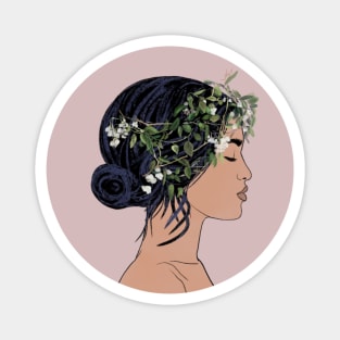 Beautiful asian woman minimalism flowers Magnet