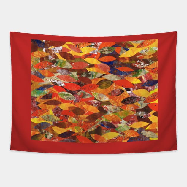 Leaves Fish and Umbrellas Collage Tapestry by Heatherian