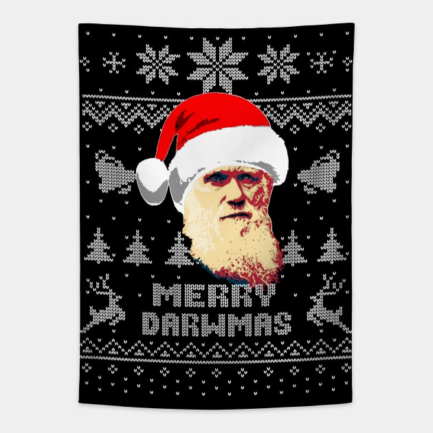 Charles Darwin Merry Darwmas Tapestry by Nerd_art