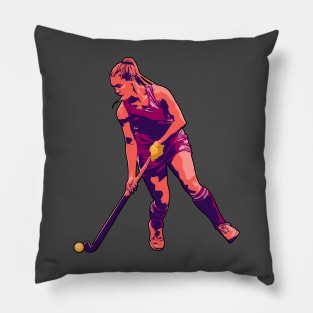 Field Hockey Player (Sunset Orange & Burgundy) Pillow