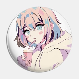 Cute anime style boba girl Pin