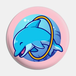 Cute Dolphin Attractions In The Sea Cartoon Pin