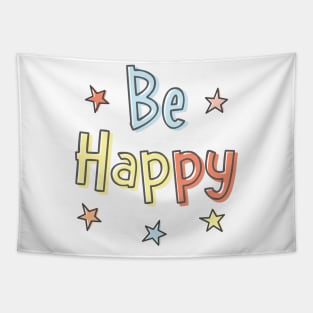 Be Happy Words in Pastel Colors with Cute Stars Tapestry