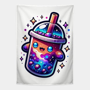 Galaxy Covered Cute Boba Tea Tapestry