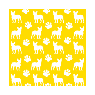 Yellow French Bulldog Pawprint Pattern T-Shirt