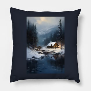 cozy winter nights - cabin by the lake Pillow