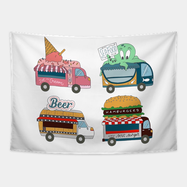 Food Trucks hand Drawn Tapestry by Mako Design 