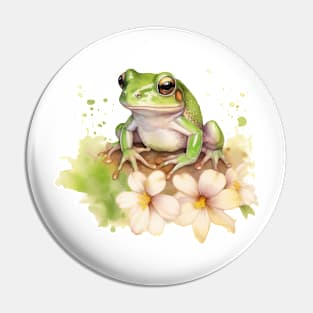 Frog Watercolor Flower Pin