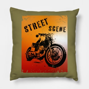 Street motorbike silhouette on grunge background Pillow