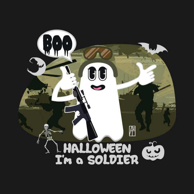 BOO Soldier dressed as a GHOST - Ghost cute Halloween by ArtProjectShop