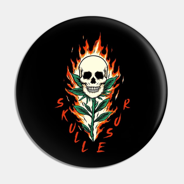 Skull Fire Flower Pin by TajokStudio