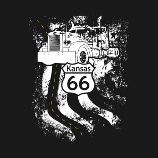 Kansas Route 66 Big Rig Truck and American Flag T-Shirt