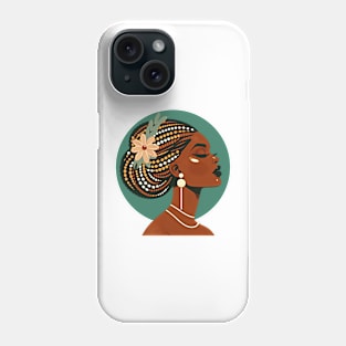 Mid century modern vintage art design of an African woman with braided hair. Phone Case