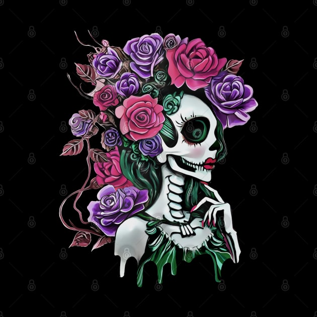 La catrina, calavera, Lady skull, sugar skull, dark, skeletons lovers, cool skulls, bones, gothic floral lady by Collagedream