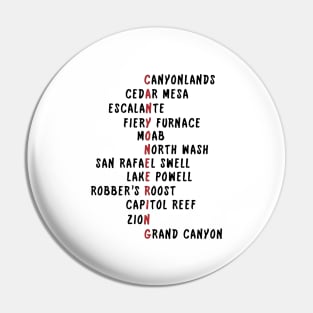 Utah Canyoneering Locations Acrostic (Black) Pin