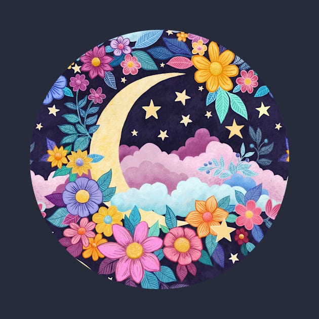 Whimsical Moon Floral by micklyn