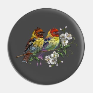 Two Bird Blossoming Cherry Embroidery Pin