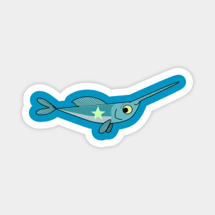 happy little swordfish with a star on its body Magnet