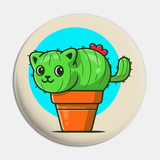 Cute Cat Cactus Cartoon Illustration Pin