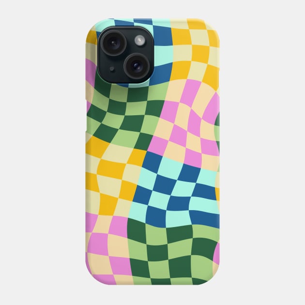 Checkerboard Retro Wavy Abstract Boho Phone Case by Trippycollage