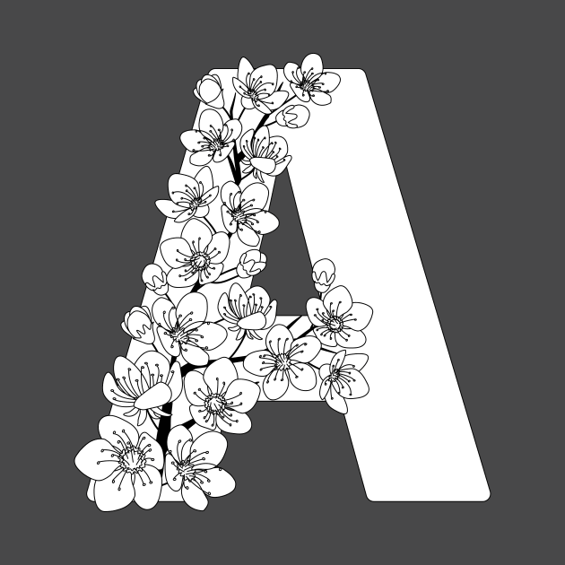 Monochrome capital letter A patterned with sakura twig by Alina