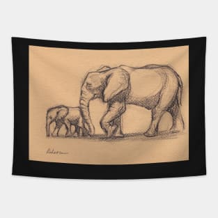 My Sweet Little Boy: Baby Elephant & Mama Pencil Sketch #15 Tapestry