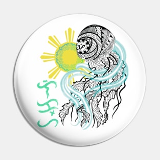 Tribal line Art Jellyfish / Baybayin word Likha (Creation) Pin