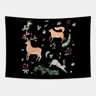 Winter Woodland Animals Tapestry