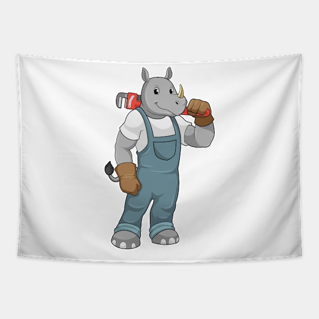 Rhino as Handyman with Water pump pliers Tapestry by Markus Schnabel